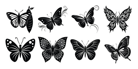 set of vector butterflies silhouettes on white background
