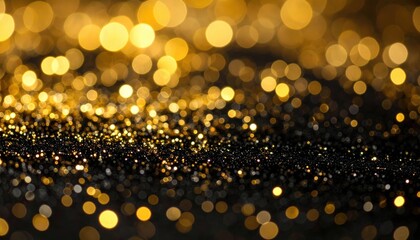 Golden Glitter Bokeh: Festive Sparkle on Black