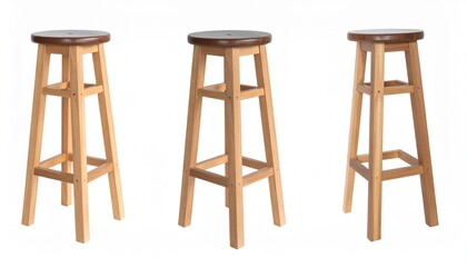 Tall Wooden Bar Stool Isolated on White Background with Clipping Path