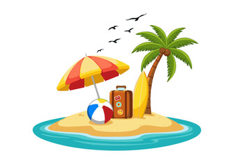 Fototapeta premium Tropical Getaway Island Paradise Vacation Illustration