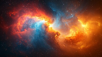 Obraz premium Vibrant cosmic nebula with swirling orange and blue hues, capturing the beauty of the universe, perfect for space-themed projects and designs.