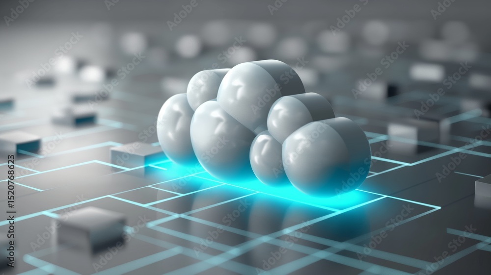 Poster innovative cloud storage technology visualized with 3d graphics representing data processing in a di