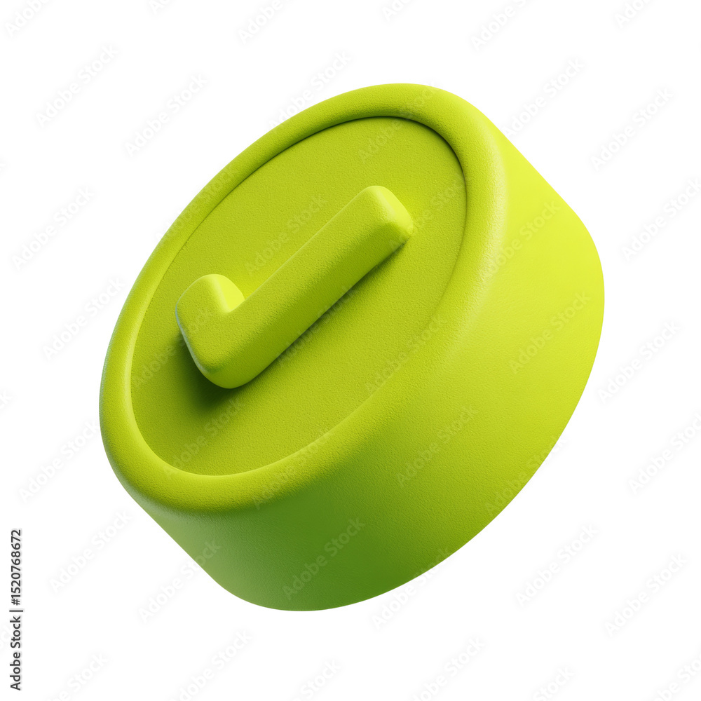 Poster Stylized 3D Rendering of a Lime Green Check Mark Button Isolated on White