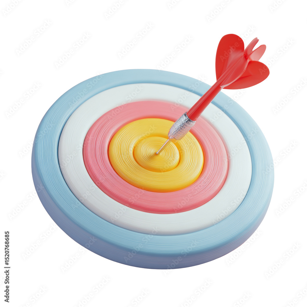 Poster colorful circular target illustration with a precisely placed red dart symbol