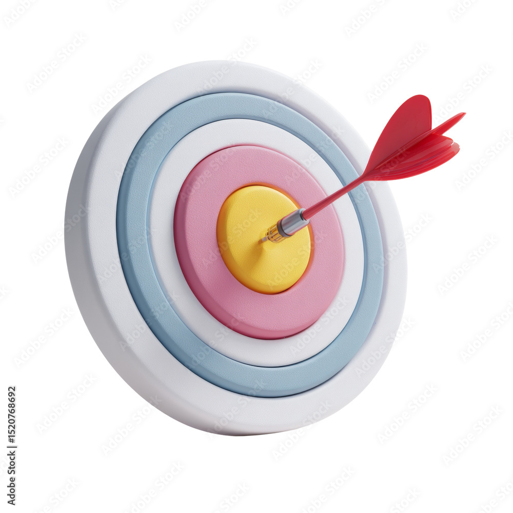 Poster conceptual precision: a red dart hitting the bullseye on a colorful target