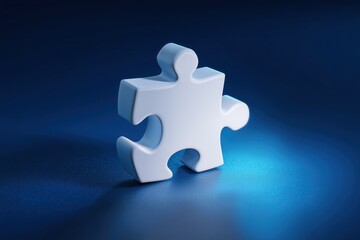 Fototapeta premium 3D render of a single white puzzle piece on a navy blue background 