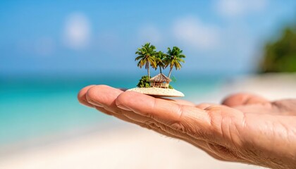 Miniature Island Paradise in Hand, Beach Dreamscape