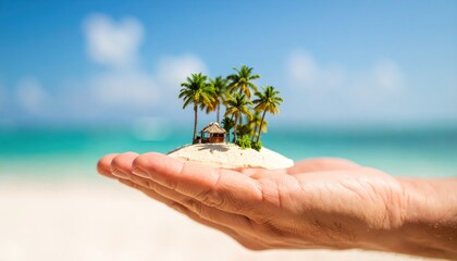 Miniature Tropical Island on Palm: Dream Vacation Concept