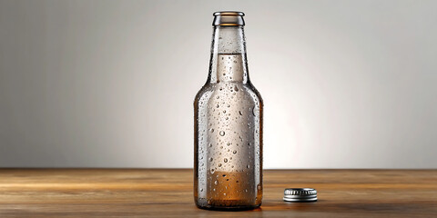 Empty Glass Bottle with Cap Off Stock Photo of a Transparent Beverage Container