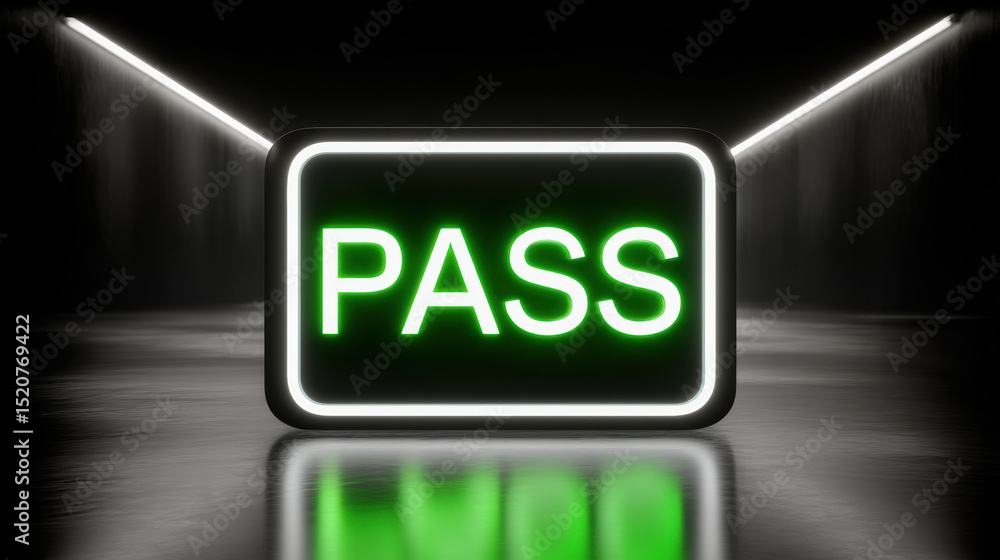 Poster pass sign glowing in dark corridor with ai cloud integration and api connection for technology and d