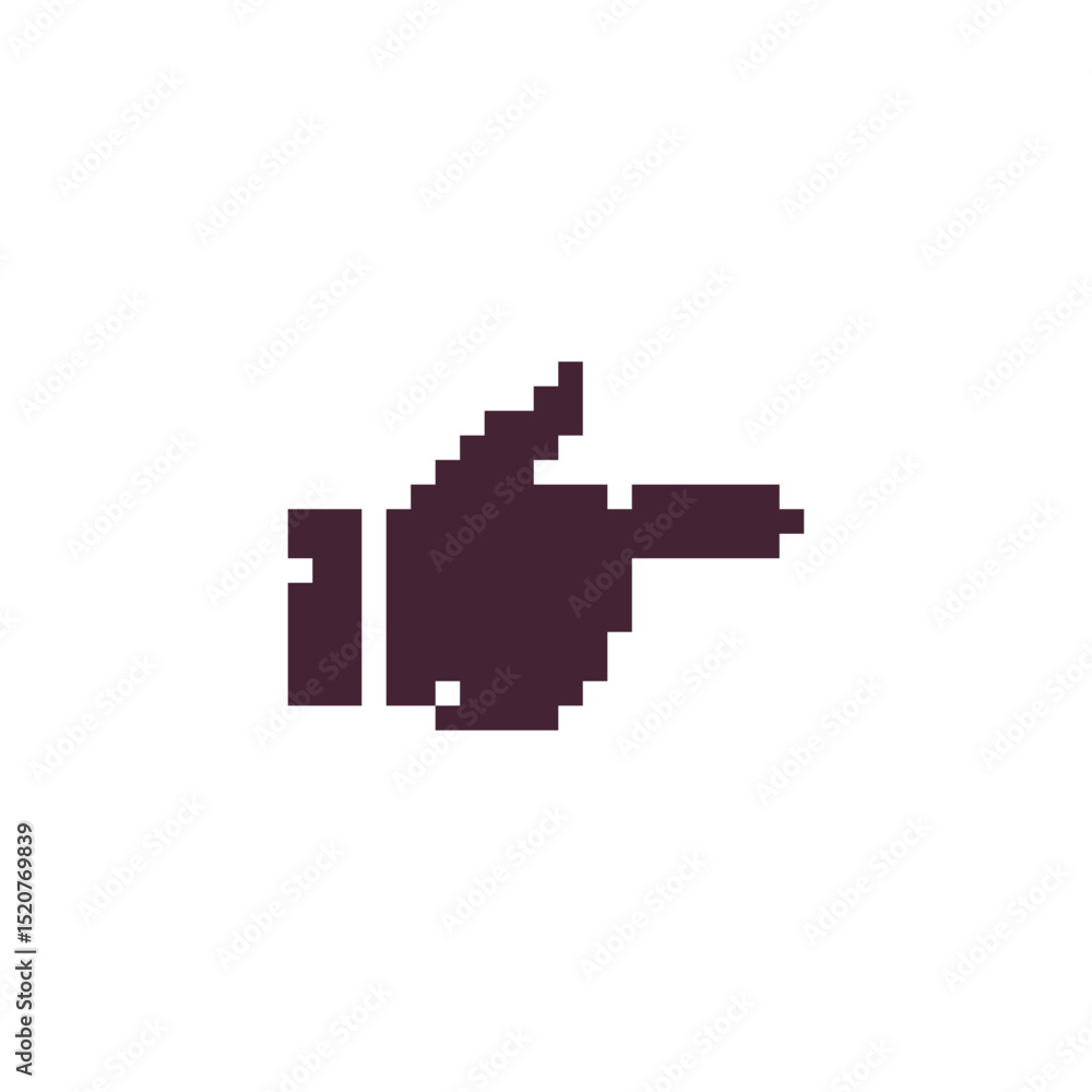 Poster direction hand icon. backhand index pointing right. video game sprite. pixel art style. isolated vec