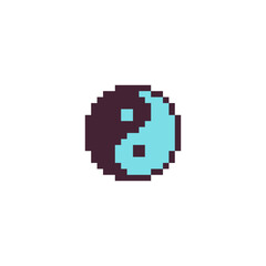 Yin yang symbol perfect pixel art style 1-bit icon design for sticker, logo, badges and patches, mobile app and embroidery. Asian theme. Element east culture. Isolated vector illustration.