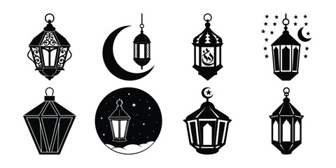 ramadan lentern silhouette set on white background