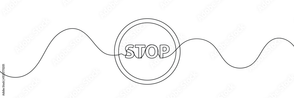 Poster stop text in one line drawing. one line drawing background. continuous line drawing of stop sign. ve