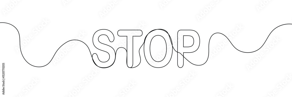 Poster stop text in one line drawing. one line drawing background. continuous line drawing of stop sign. ve