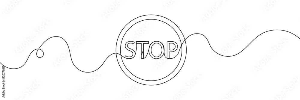Poster stop text in one line drawing. one line drawing background. continuous line drawing of stop sign. ve