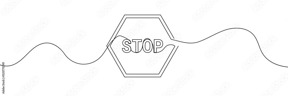 Poster stop text in one line drawing. one line drawing background. continuous line drawing of stop sign. ve