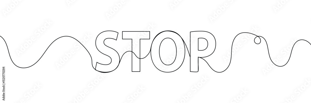 Poster stop text in one line drawing. one line drawing background. continuous line drawing of stop sign. ve