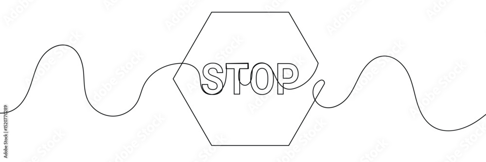 Poster stop text in one line drawing. one line drawing background. continuous line drawing of stop sign. ve