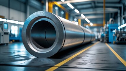 High-grade galvanized steel pipes arranged in rows inside a modern factory setting, reflecting durability, corrosion resistance, industrial production, and advanced manufacturing standards