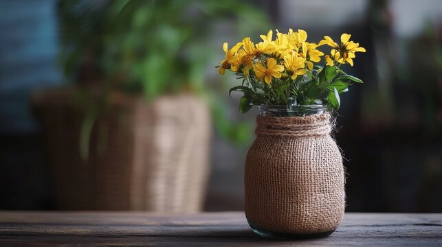 Make a pretty vase for your home by reusing a glass bottle. Use scissors and burlap for a rustic, handmade look. A simple DIY project for recycling!
