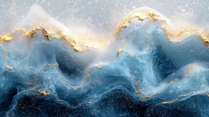 Elegant abstract waves in blue and gold, capturing a serene oceanic essence, perfect for modern decor or branding.