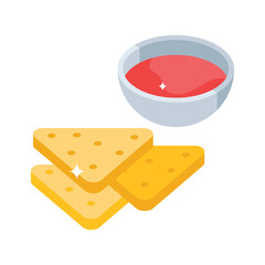 A trendy isometric icon showing nachos with dip