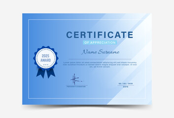 Fototapeta premium Blue gradations,achievement certificate template Vector blank design.memphis.simple design. eps 10 
