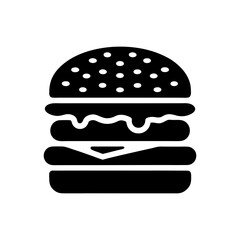 A silhouette cheeseburger vector illustration with melted cheese and meat on a black background vector icon