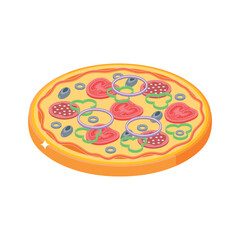 Visually appealing isometric icon of cheesy italian pizza