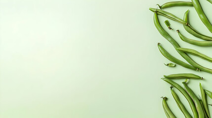 Green Beans Arranged On Pale Green Background