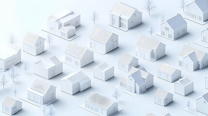 Abstract Miniature Cityscape Of White Houses