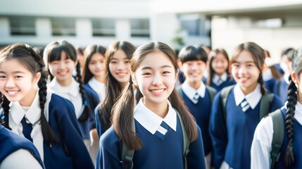 Fototapeta premium Group photo of female students in their youth.