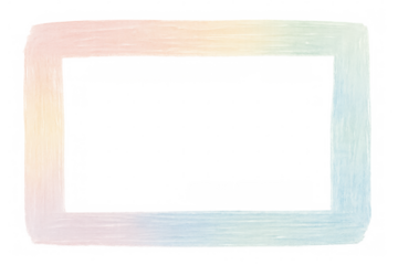 Pastel rainbow rectangular frame with hand-drawn texture, creating playful graphic element against transparent background for creative design projects