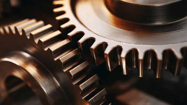Intricate close-up view of interlocking metal gears rotating together