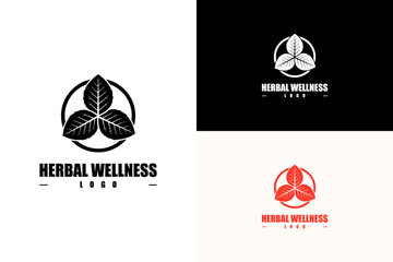 three interlocking leaves with veins illustration, icon, vector logo for herbal medicine, herbal treatment, alternate medicine, natural, apothecary, organic, herbal wellness, and more