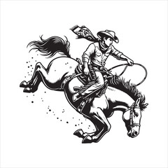 Obraz premium Western Cowboy on Horse with Bandana – Line Art Vector Illustration