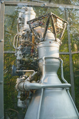Details of spacecraft or rocket engine on display