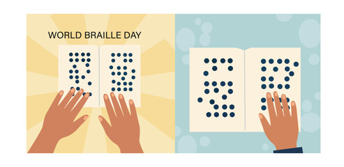 World Braille Day Vector Banner Set - Diverse Hands Reading Braille Illustrations for Accessibility Awareness-04