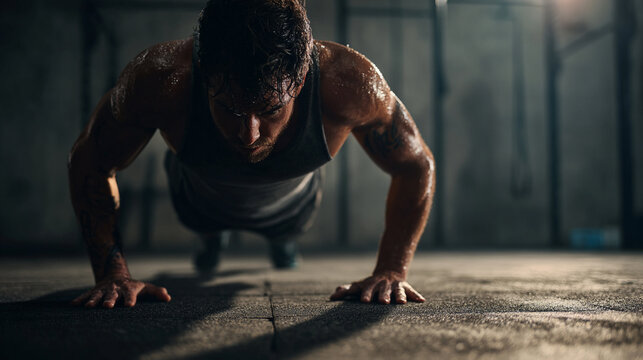Push-Up Workout for Men's Fitness & Muscle Gain: Indoor Strength Training & Exercise Routine at Gyms - Powered by Adobe