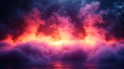Fototapeta premium Vibrant sunset over a sea of clouds, showcasing dramatic colors and ethereal light, perfect for backgrounds or atmospheric designs.