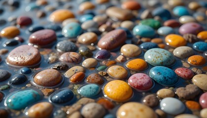Colorful Stones in a Shallow Tide Pool in Close-Up