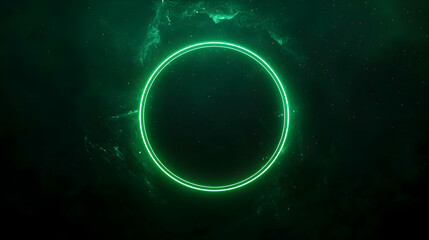 Glowing Green Circle Frame On Dark Space Background