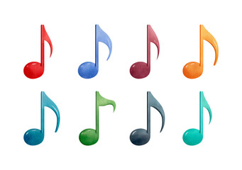 Set of watercolor music notes on transparent background, PNG