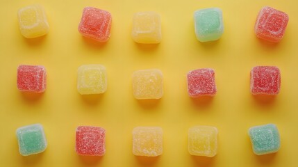 colored candies on yellow background