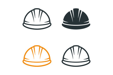Four construction helmets in different orientations
