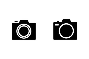 Two simple black and white camera icon illustrations