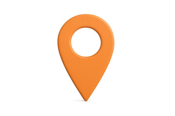 Glossy orange location pin marking precise point on transparent surface, indicating geographical position for digital navigation platforms