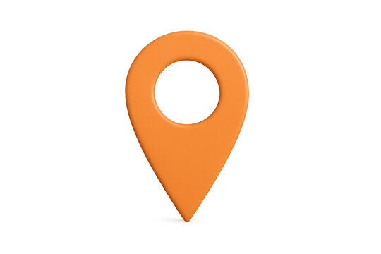 Glossy orange location pin marking precise point on transparent surface, indicating geographical position for digital navigation platforms