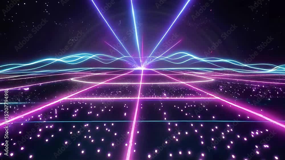 Aufkleber Neon Grid Landscape: Dynamic Light Show with Synthwave Vibes